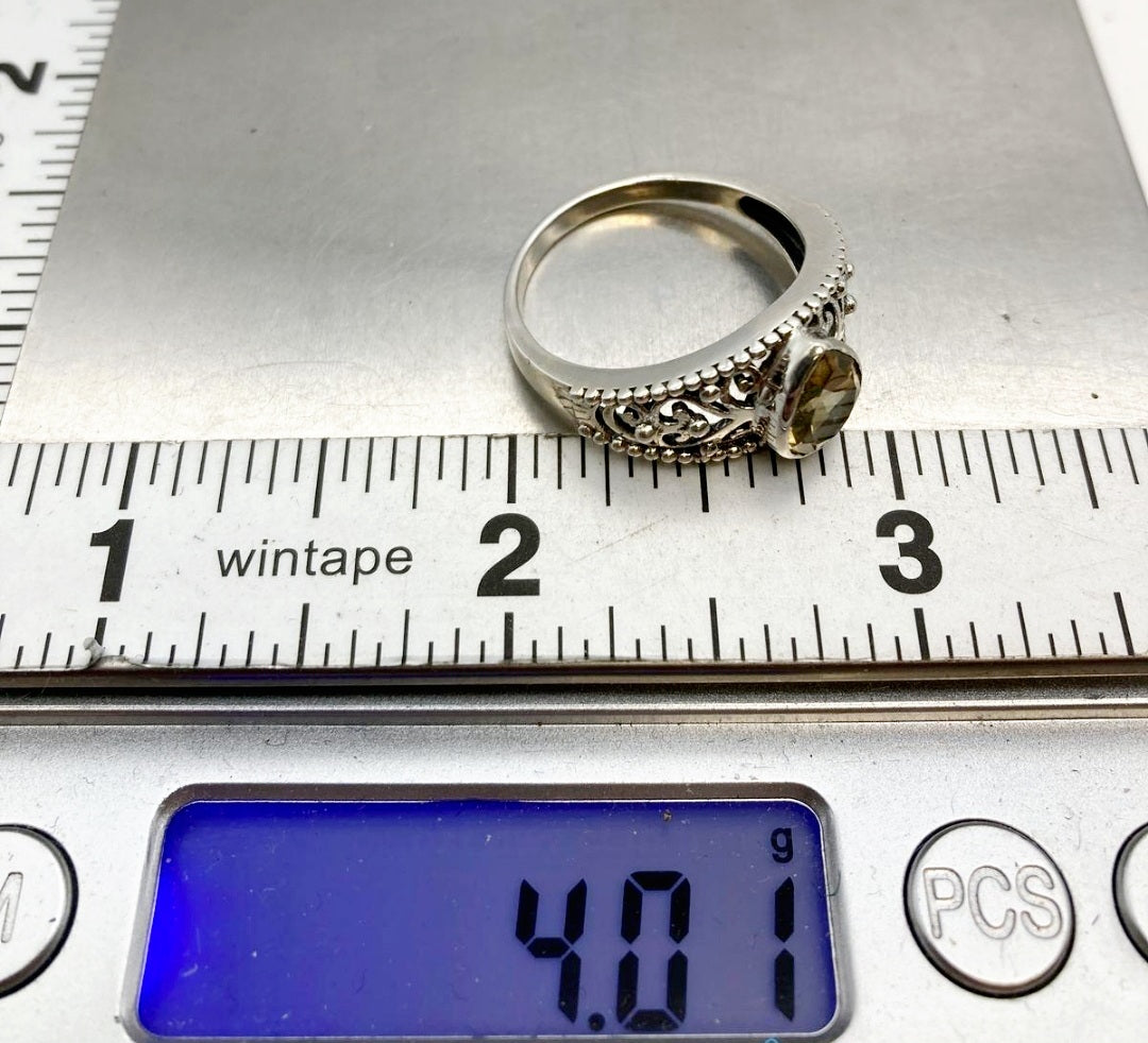 Stunning *Sterling Silver Filigree & Citrine Ring (sz 10)