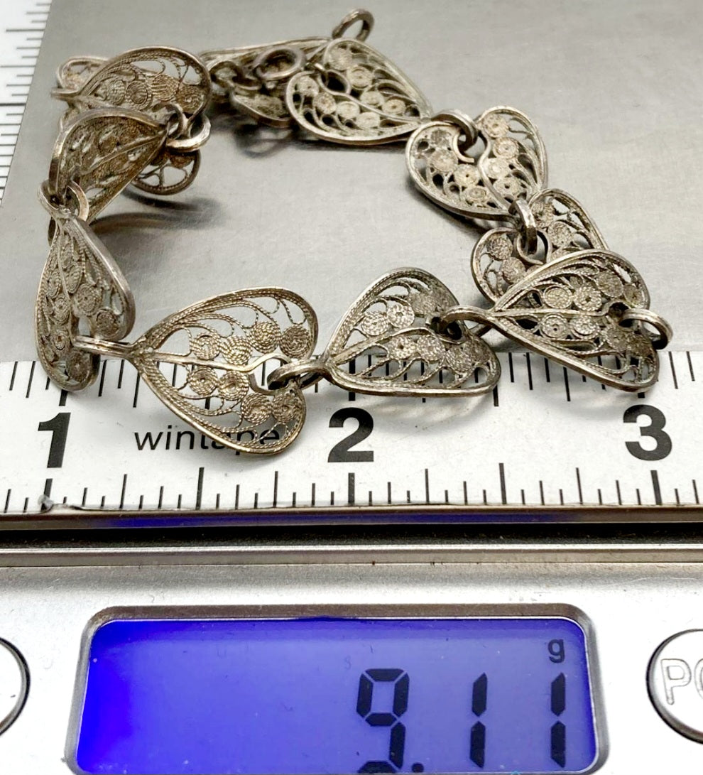 Beautiful *Sterling Silver Filigree Heart Bracelet