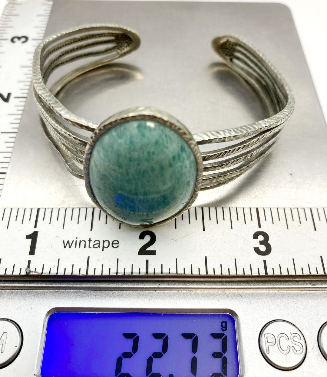 Beautiful *Silver-Tone & Blue Amazonite Bracelet Cuff