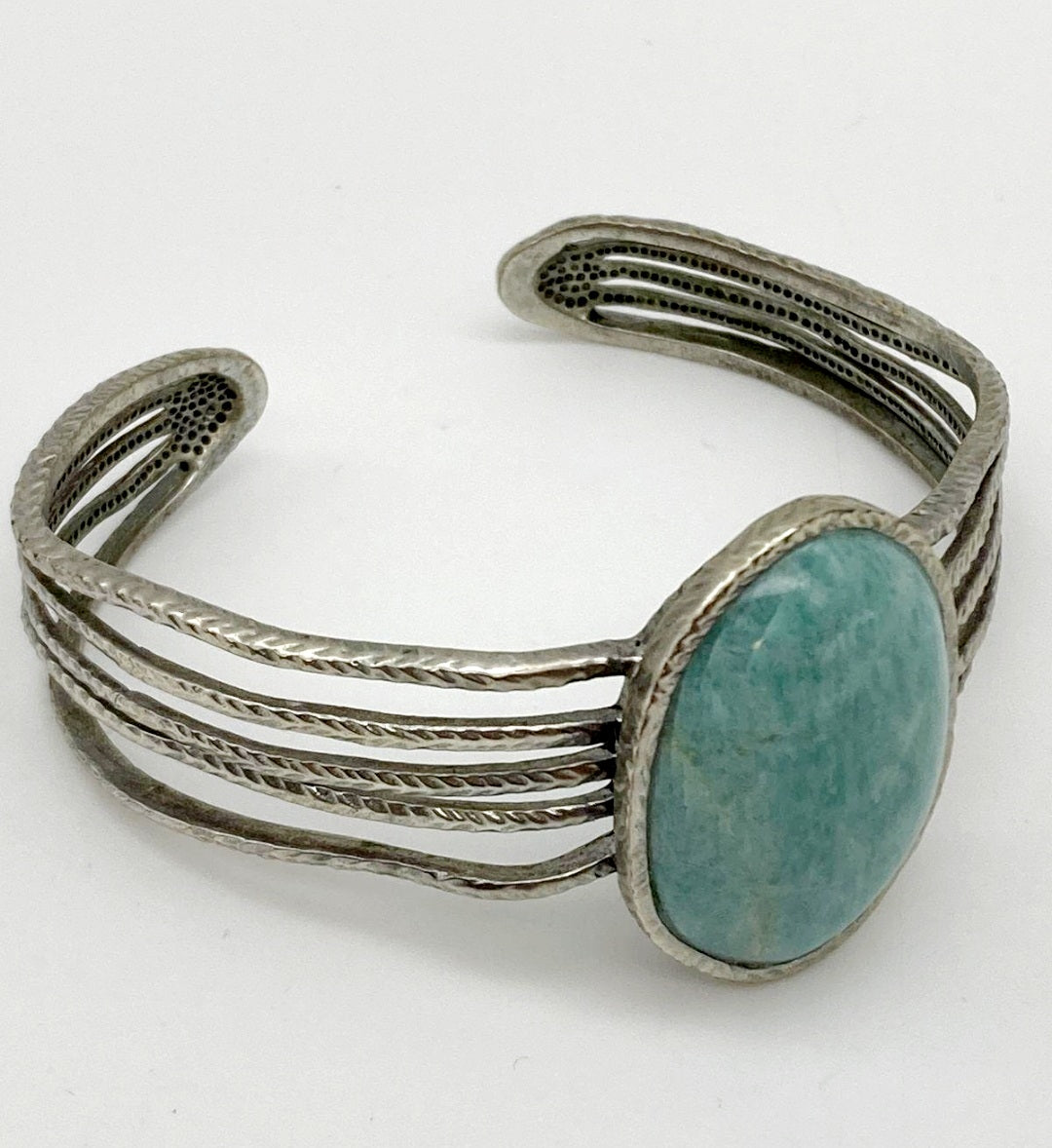 Beautiful *Silver-Tone & Blue Amazonite Bracelet Cuff
