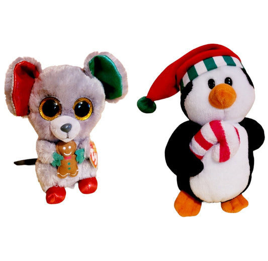 Two (2) *TY Penquin 'Sweetest' & Mouse 'Mac' Christmas Friends