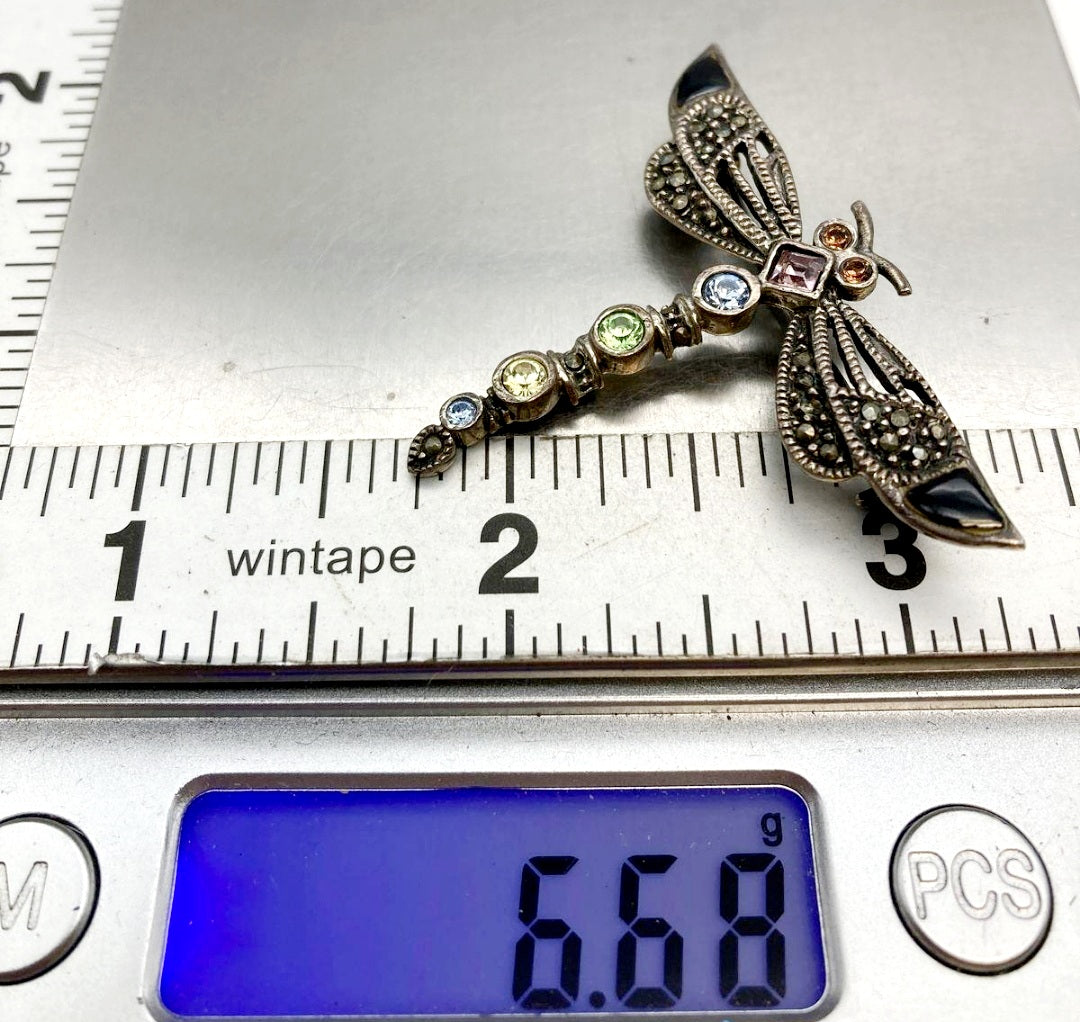 Beautiful *Sterling Silver .925 & Colorful Gem Dragonfly Broach