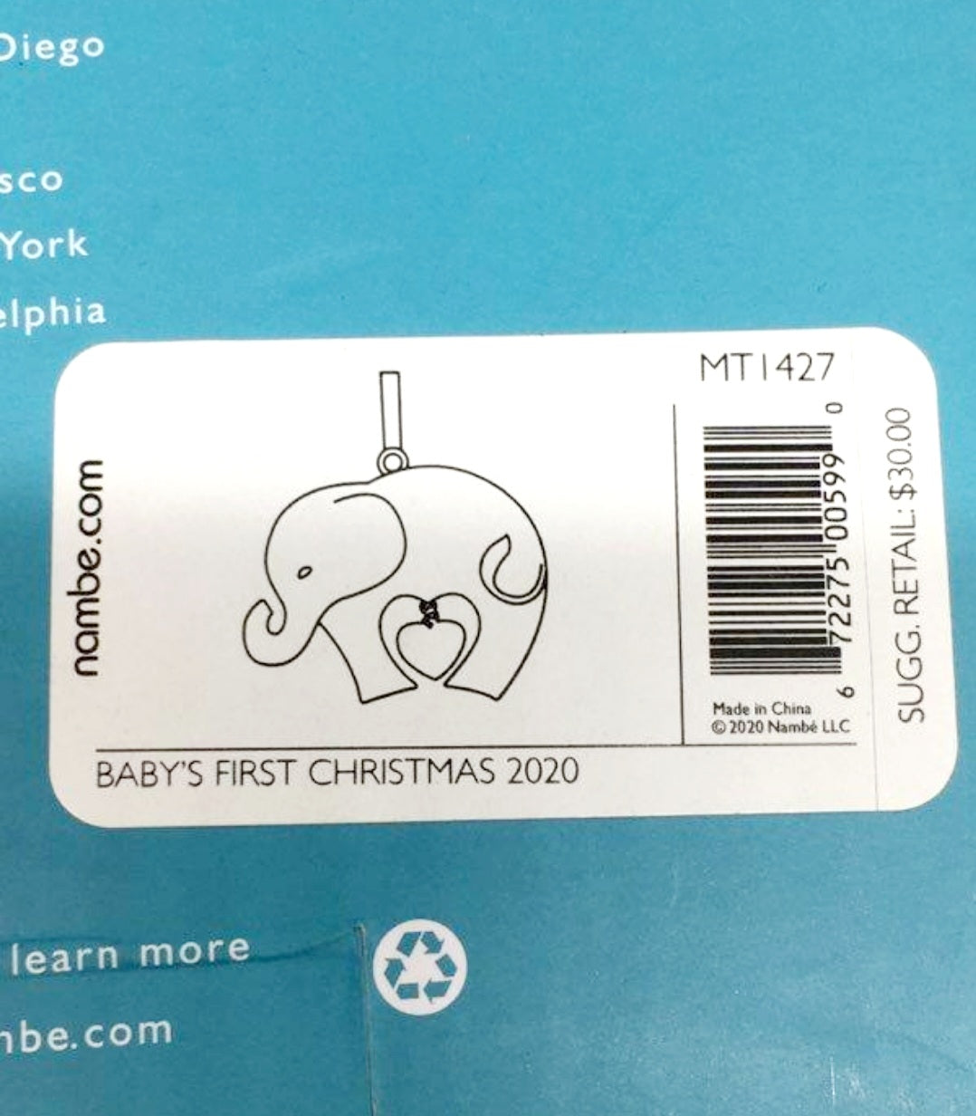 NIB *Nambe Holiday "Baby's 1st Christmas" Elephant Heart Ornament #MT1427