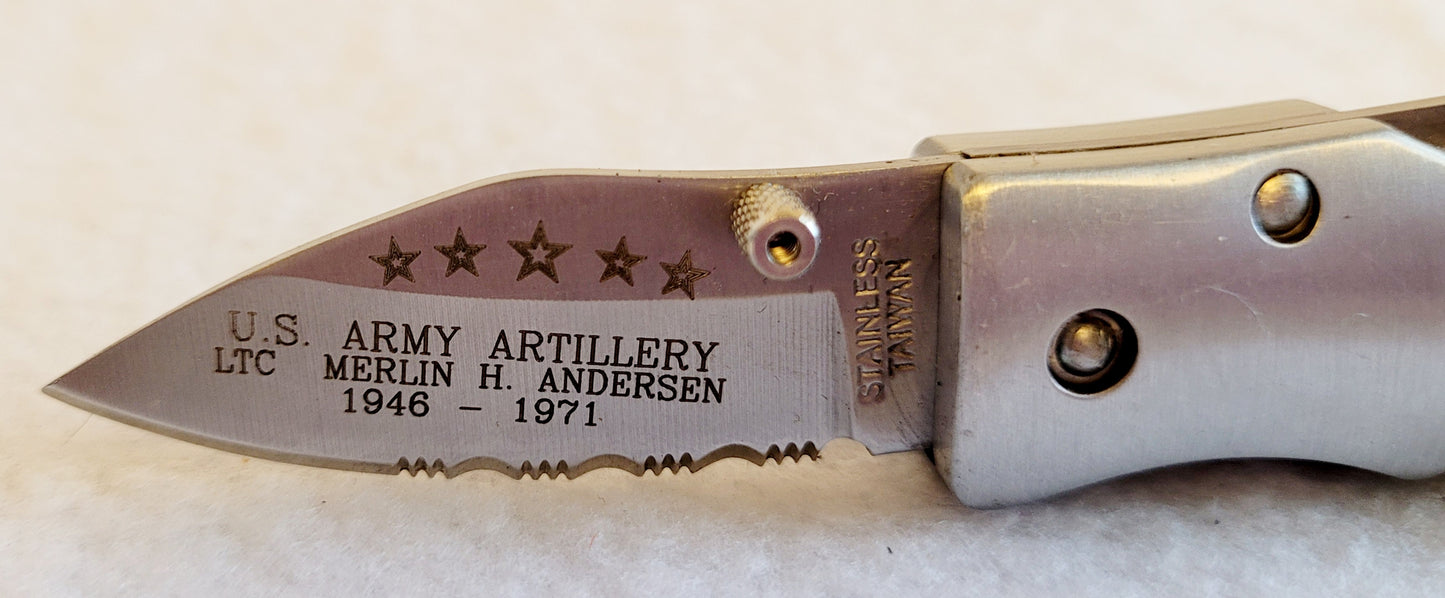 US Army Stainless Steel Pocket 5" Knife - Engraved