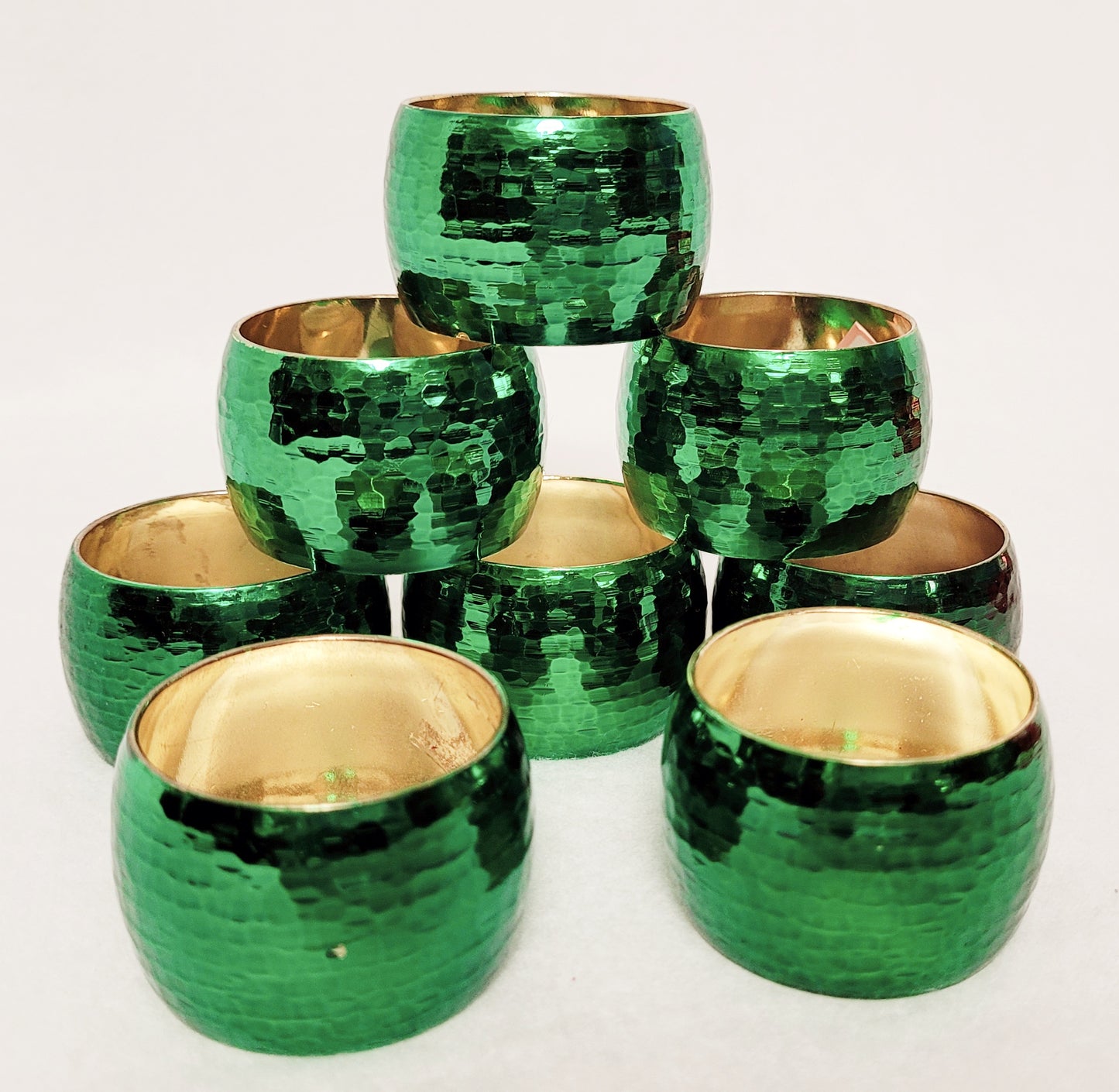 New - 8 Green Hammered Silver Napkin Rings