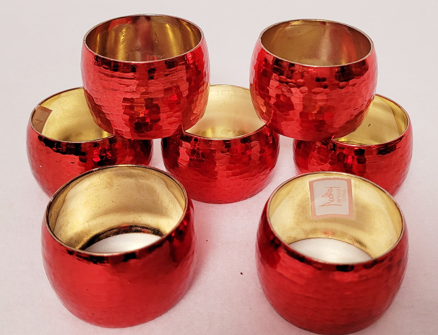 New - Hammered Seven (7) Red Silver Napkin Rings