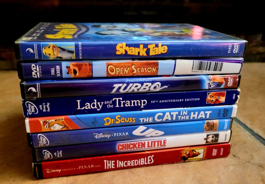 Collection of 8 Cartoon Family Movie DVD's (used)