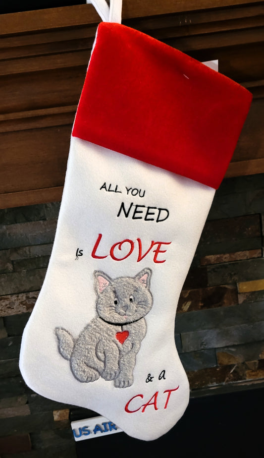 'All You NEED is Love & a CAT' Holiday 18" Stocking - NEW
