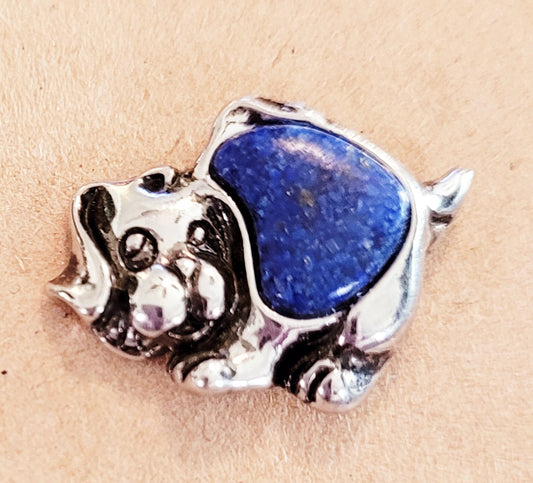 Pair of Cute Silver Puppy Earrings with Lapis Blue Heart/Body *New
