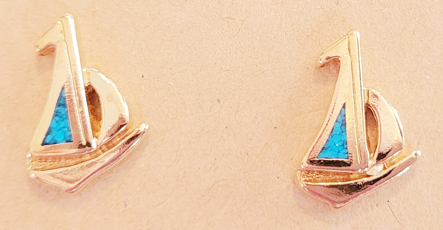 Golden Sailboat and Turquoise Sail Earrings *New