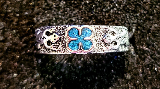 Unique Silver & Turquoise Lizard and 4-Leaf Clover Ring (size 8 3/4)