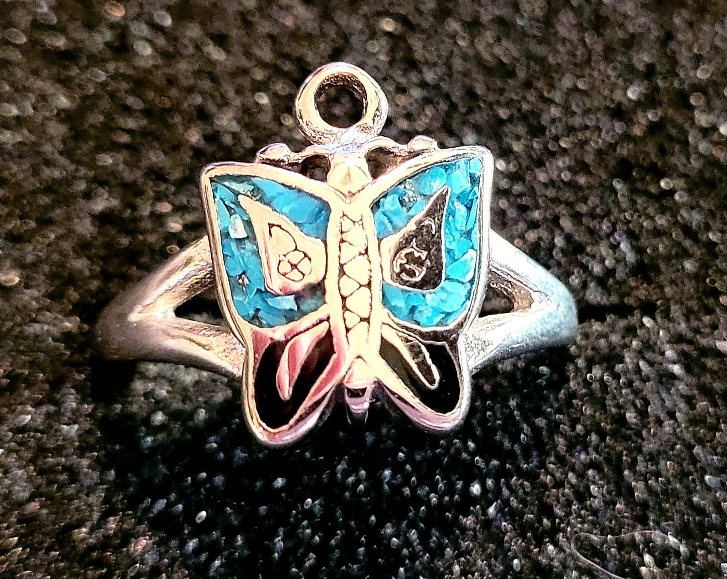 Pretty Silver & Turquoise Butterfly Ring (Size 8 3/4)