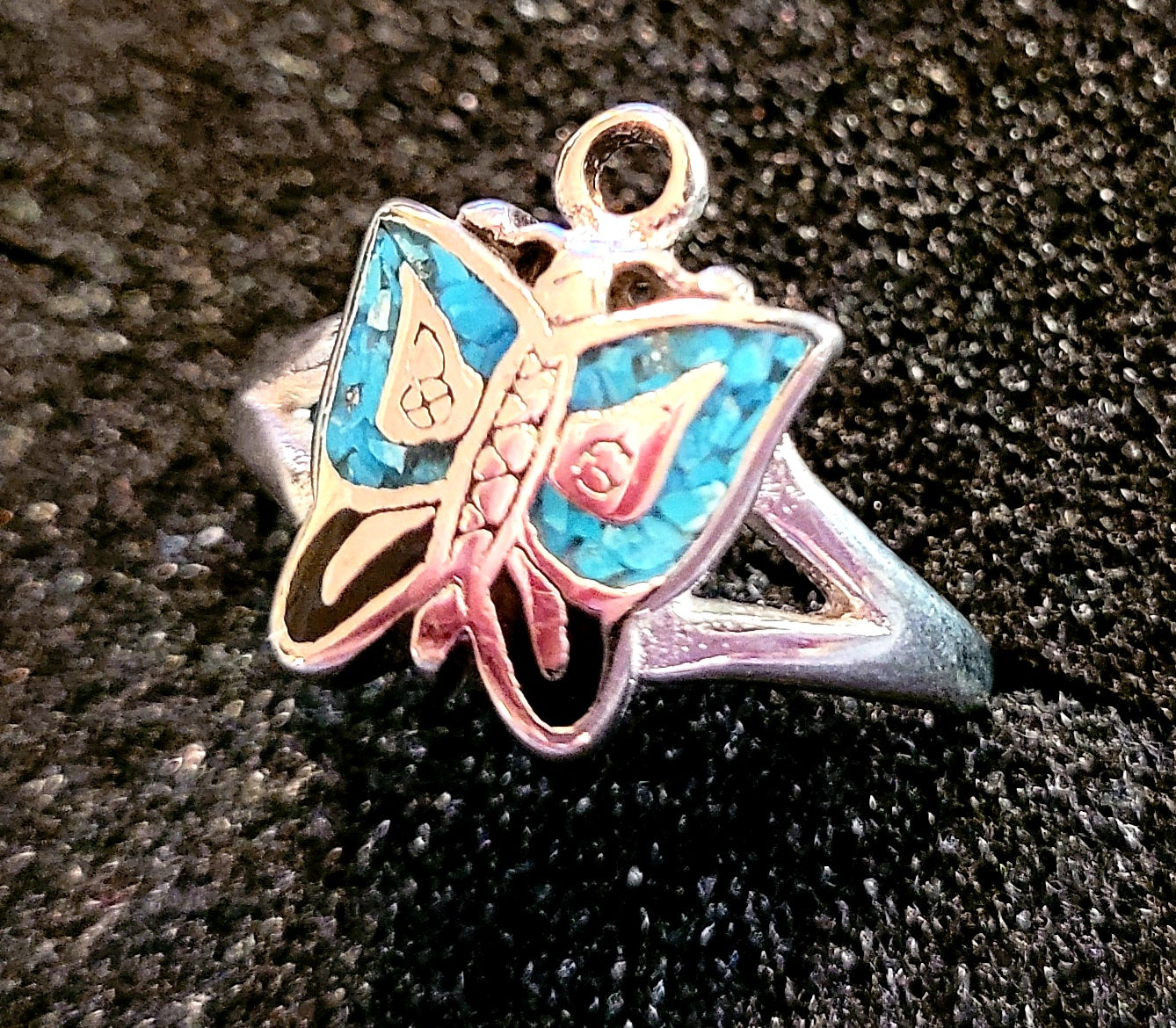 Pretty Silver & Turquoise Butterfly Ring (Size 8 3/4)