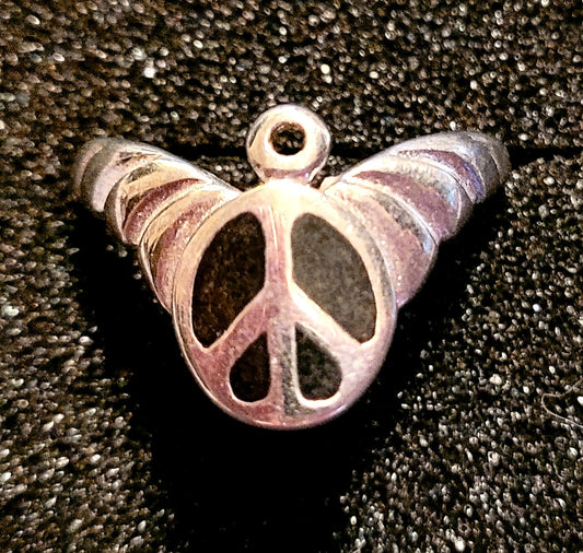 Silver & Black Peace Symbol Sign Ring *New (size 7.5)