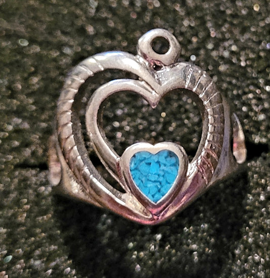 Beautiful Triple Silver & Turquoise Heart Ring *Size 5 1/4