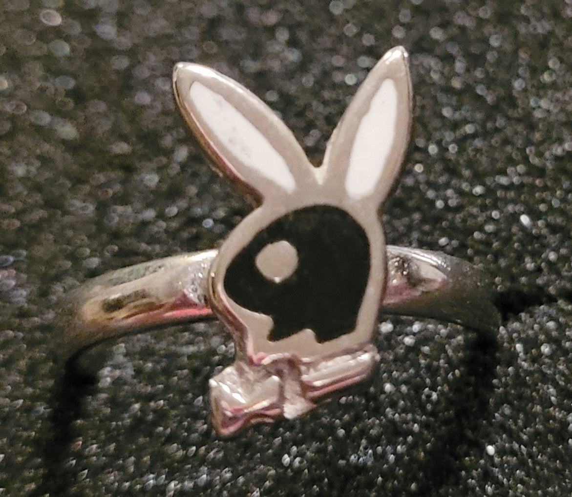 Cute - Playboy Black & White Silver Bunny Ring (size 7 3/4)