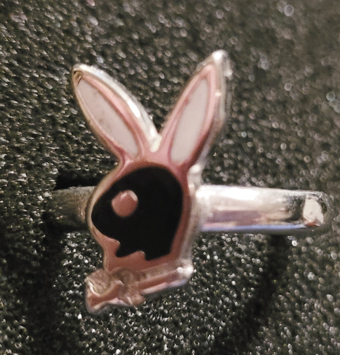 Cute - Playboy Black & White Silver Bunny Ring (size 7 3/4)