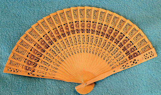 Two - Chinese Inspired Light Wood Fans, 1 Floral Designed