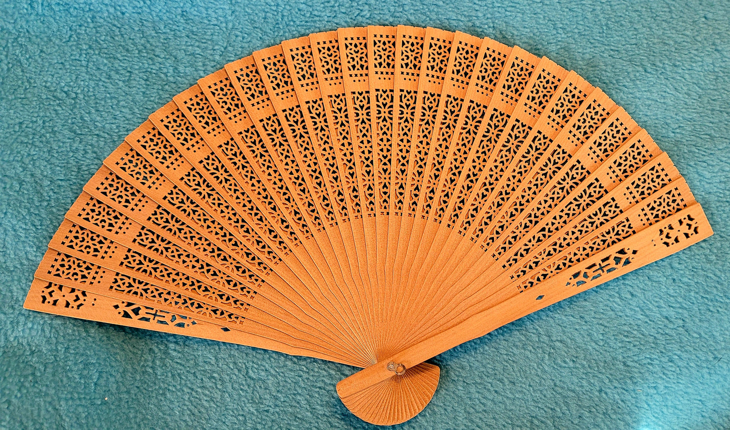 Two - Chinese Inspired Light Wood Fans, 1 Floral Designed
