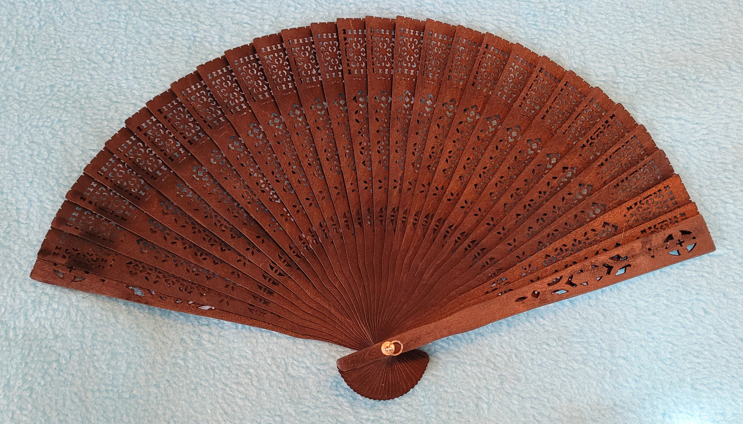Three - Chinese Inspired Dark Wood Fans, 1 with red tassle