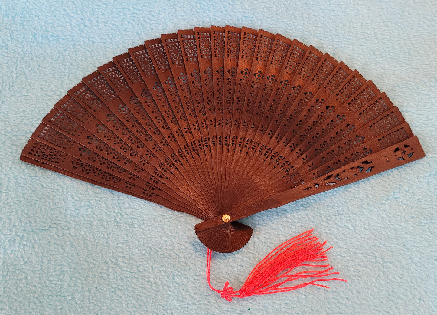Three - Chinese Inspired Dark Wood Fans, 1 with red tassle