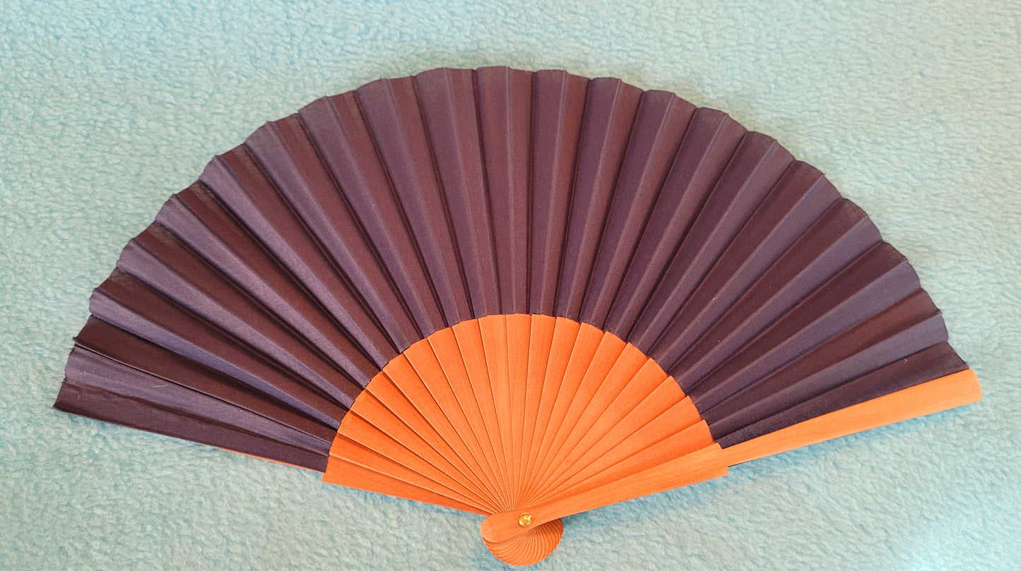 Two - Ornate & Blue Colored Cloth Hand Fans, 1 Solid/1 Stripe