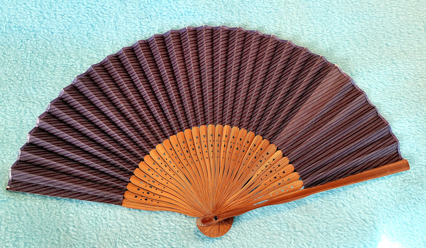 Two - Ornate & Blue Colored Cloth Hand Fans, 1 Solid/1 Stripe