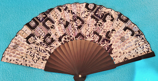 Beautiful Vintage Silk Blue Floral Hand Fan