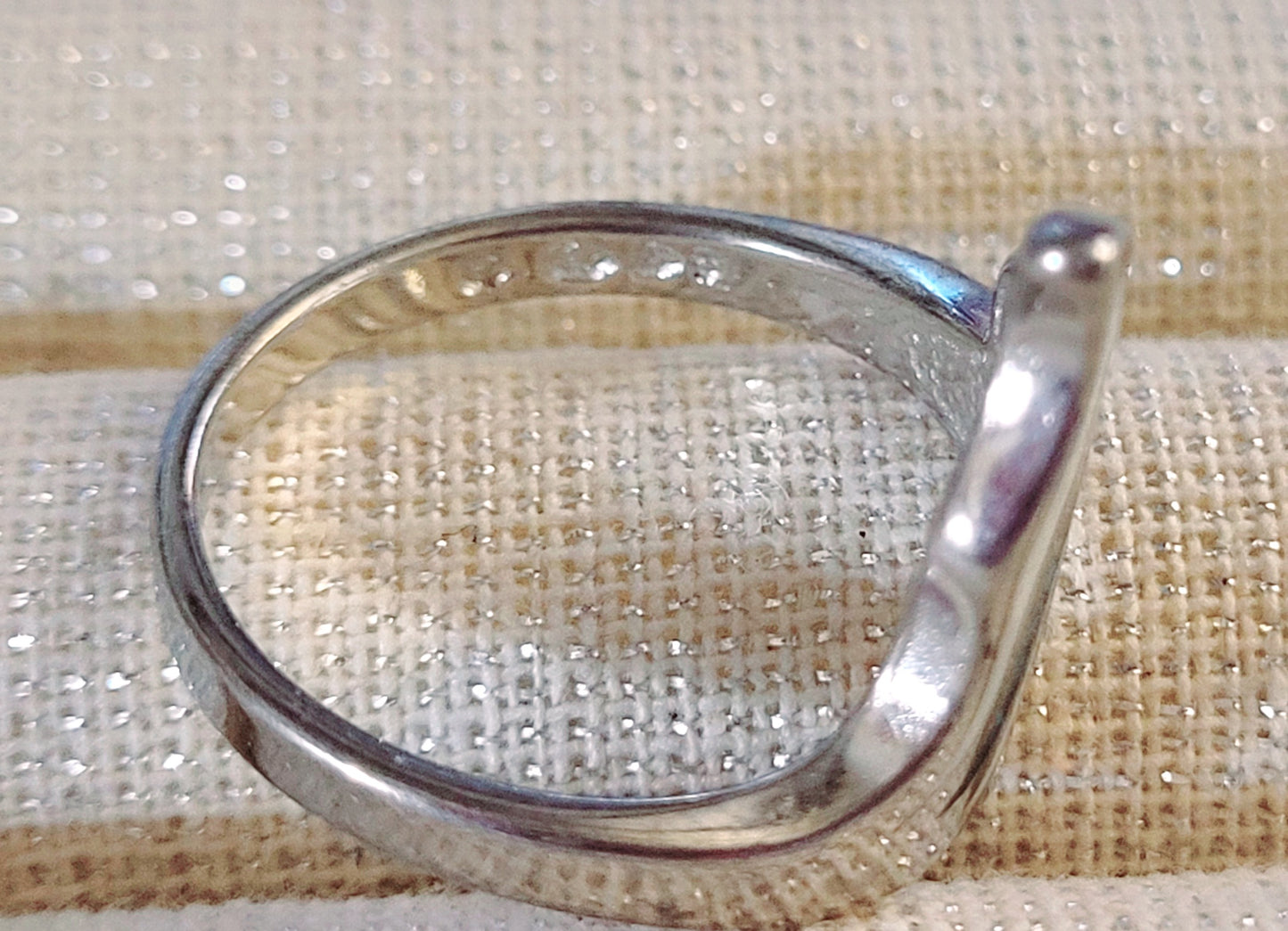 Silvertone Ring with White Enamel & Turquoise Inlay Waves (sz 8.25)