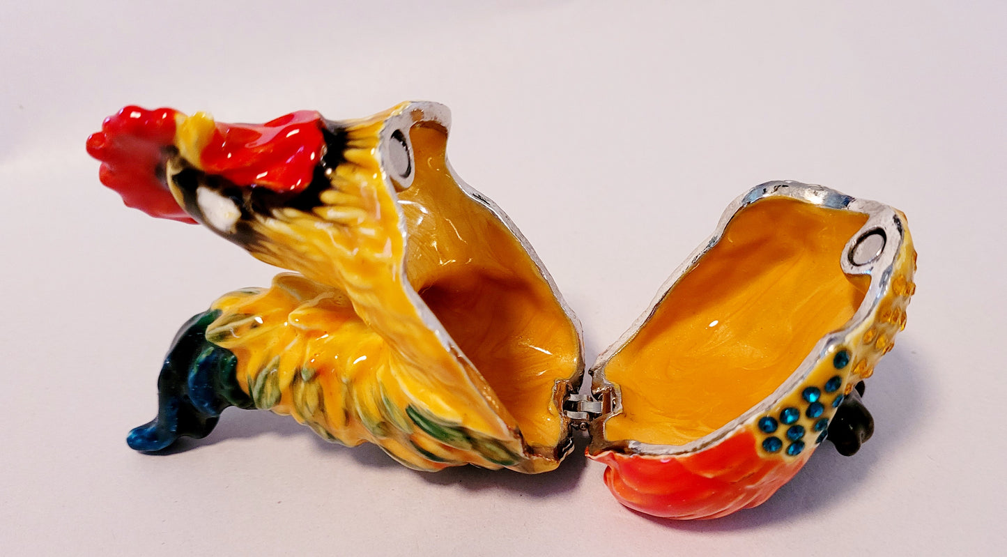 Adorable Colorful Rooster Enameled Bedazzled Trinket Box Jewelry