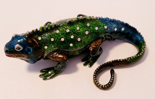 Enameled Lizard Iguana Trinket Box Jewelry