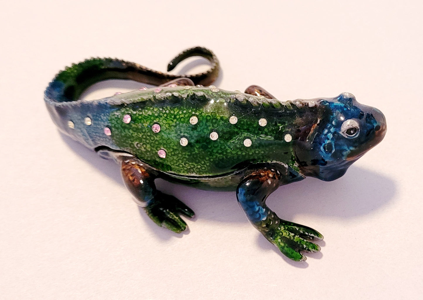 Enameled Lizard Iguana Trinket Box Jewelry
