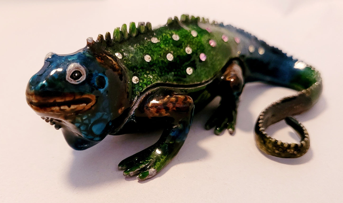 Enameled Lizard Iguana Trinket Box Jewelry