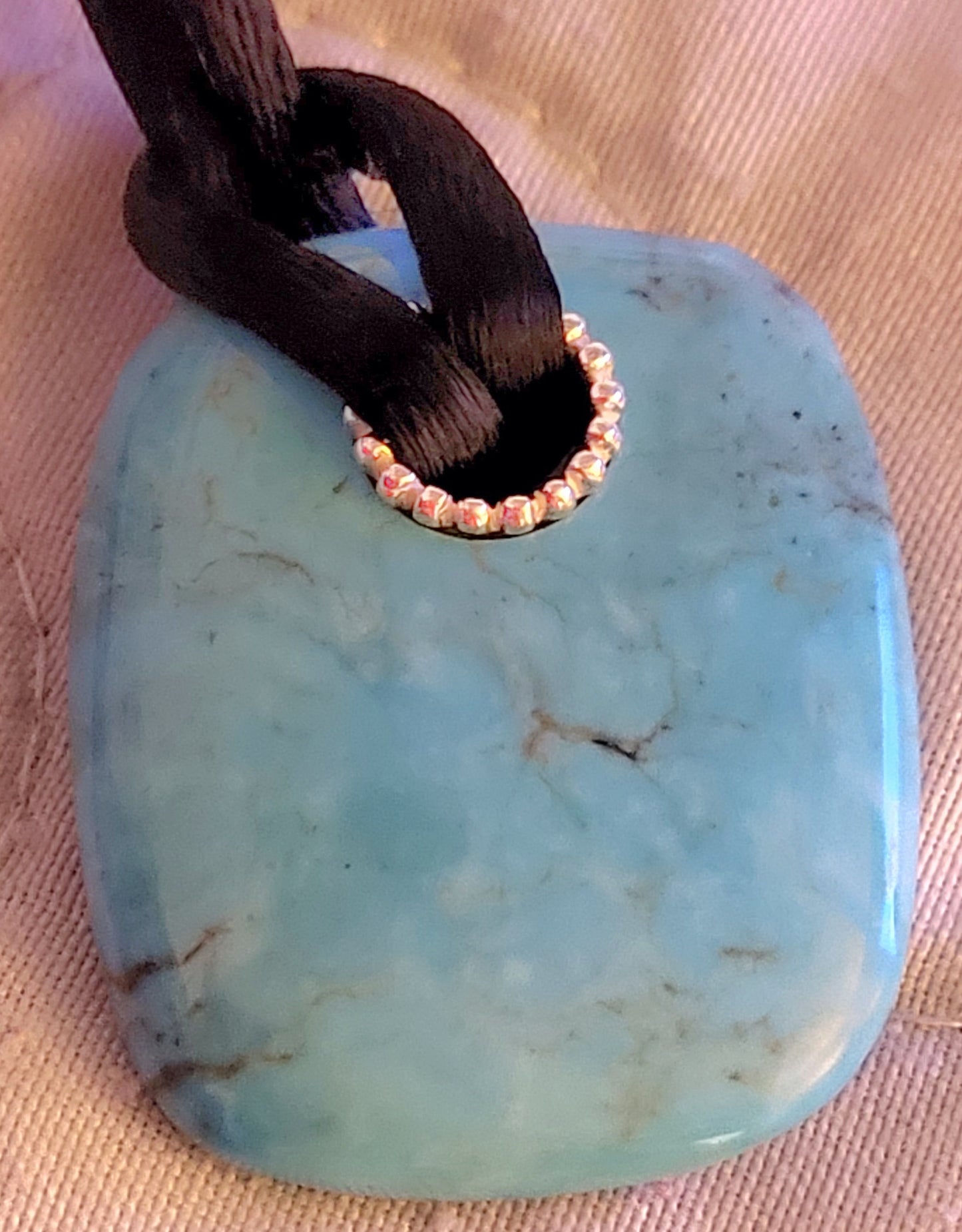 Pretty Turquoise Stone Choker on Velvet Cord Sterling Chain .925