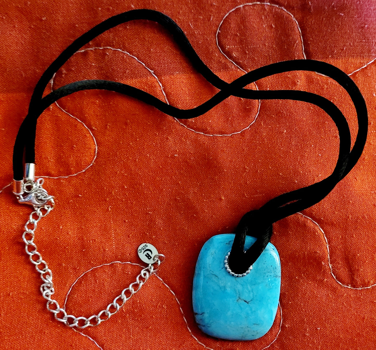 Pretty Turquoise Stone Choker on Velvet Cord Sterling Chain .925