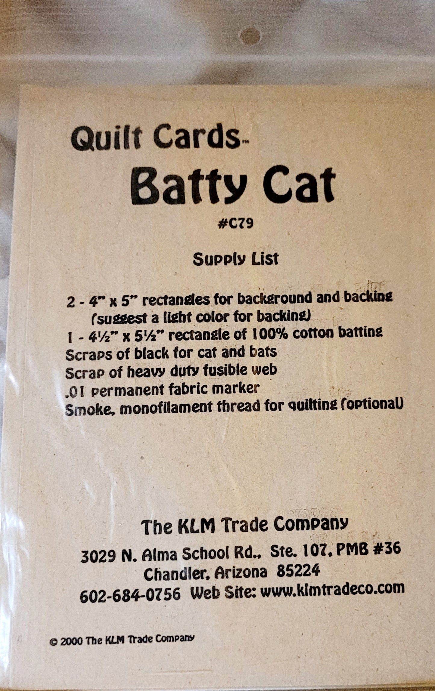 "Batty Cat" #C79 Quilt Cards by KLM Trading Co. *BRAND NEW