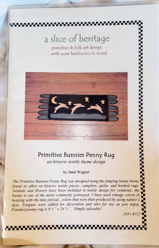 Primitive Bunnies Penny Rug Pattern (8.5" x 24.5") Historic Textile Theme ASH#110
