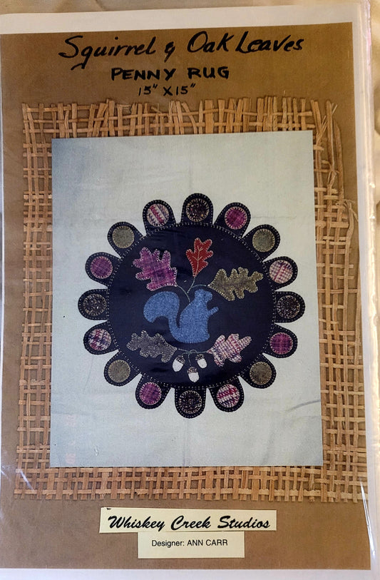 Squirrel & Oak Leaves "Penny Rug Pattern" (15"x15") Embroidery Quilt Craft