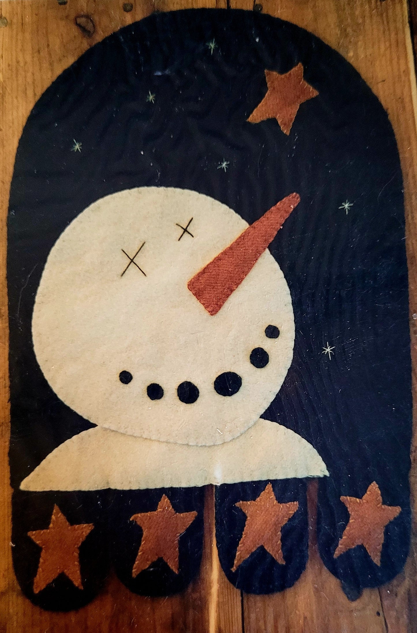 'Wish Upon A Star' Wool Applique Snowman Pattern (14"x9.5")