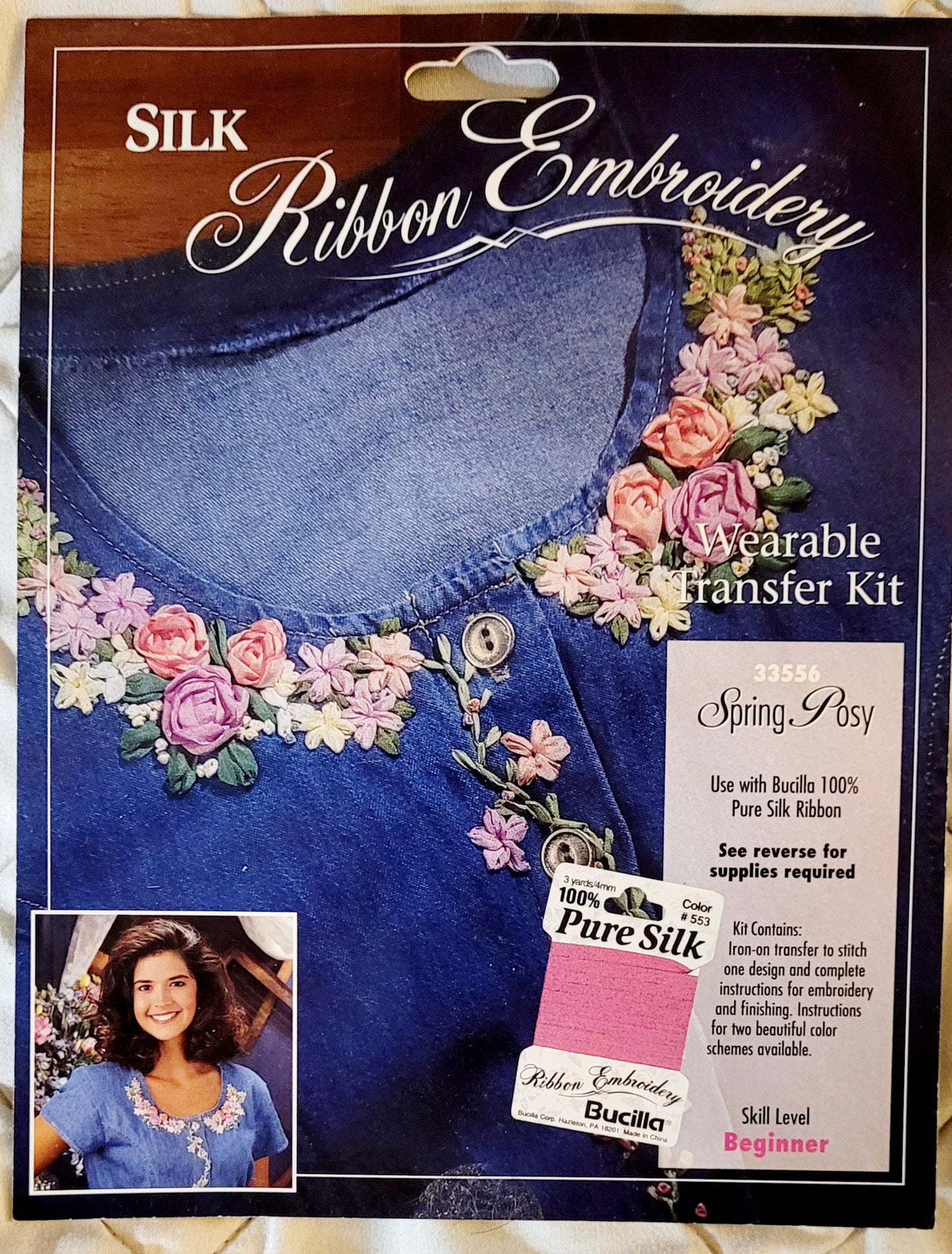 Vintage Bucilla Pure Silk Ribbon Embroidery 'Spring Posy' #33556