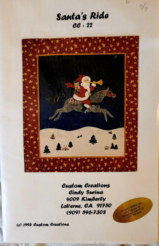 'Santa's Ride' #CC-22 Custom Creations Applique Santa Wall Hanging (24.5"x21.5")