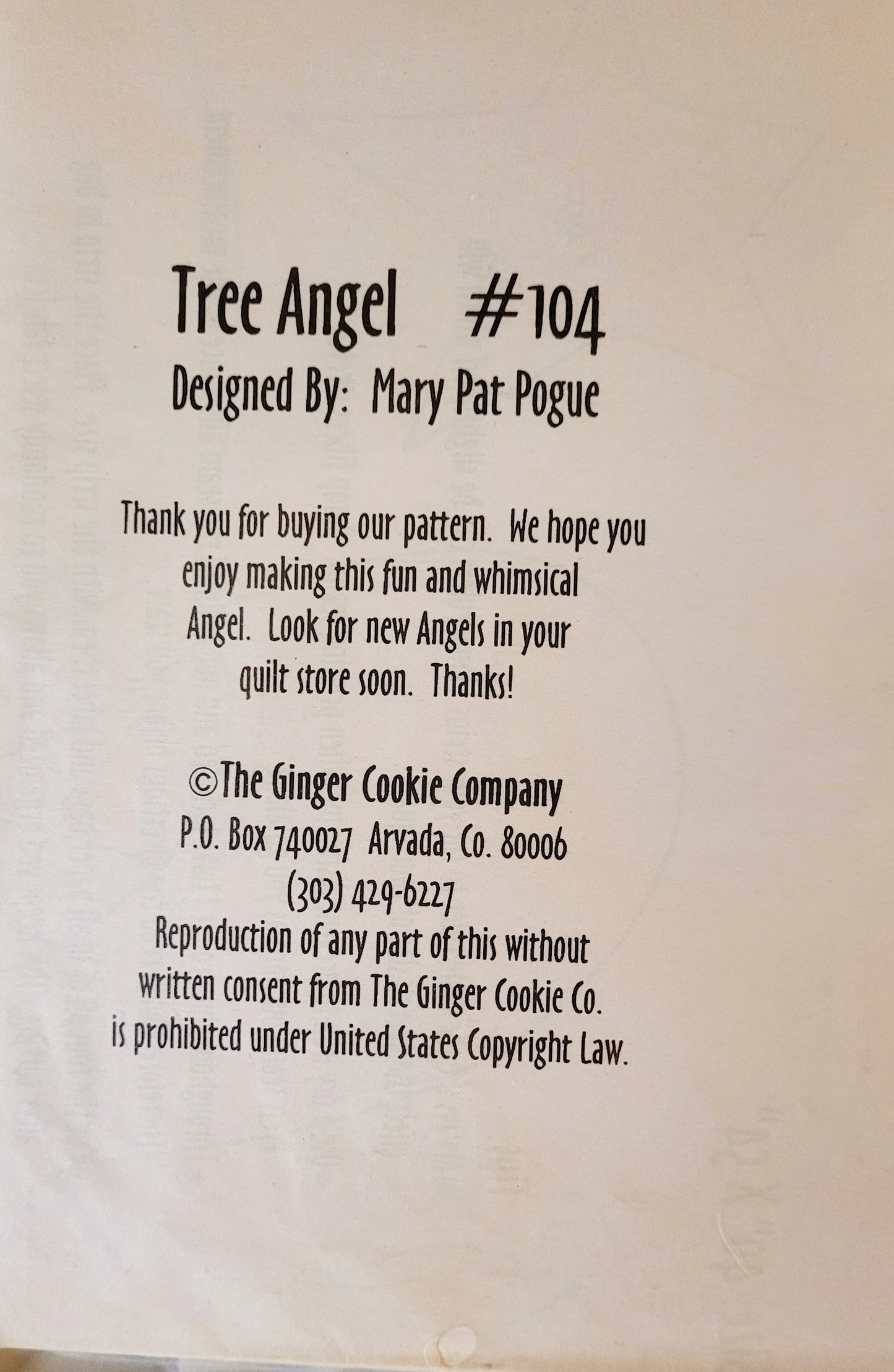 Tree Angel by Ginger Cookie Co. #104 Wall Hanging
