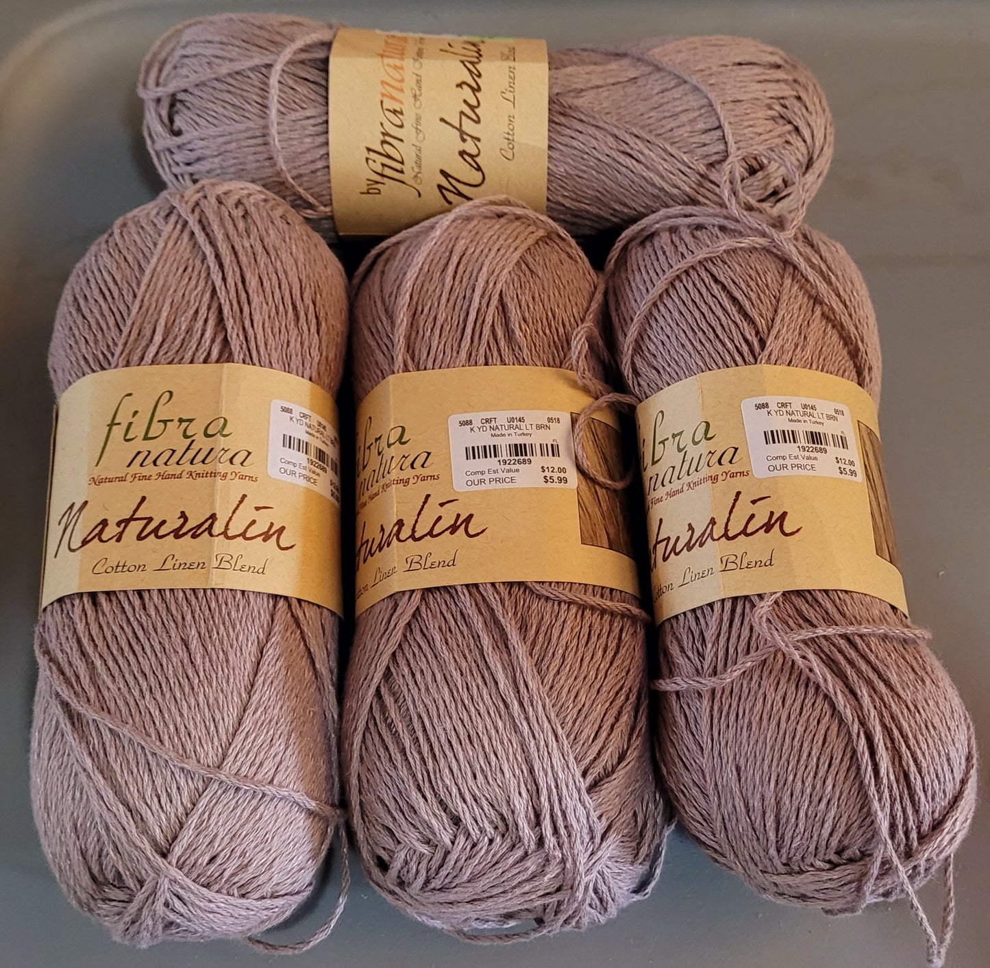Four (4) 'Naturalin' Cotton Linen Blend *Hand Knitting Yarn (Color: TBrown)