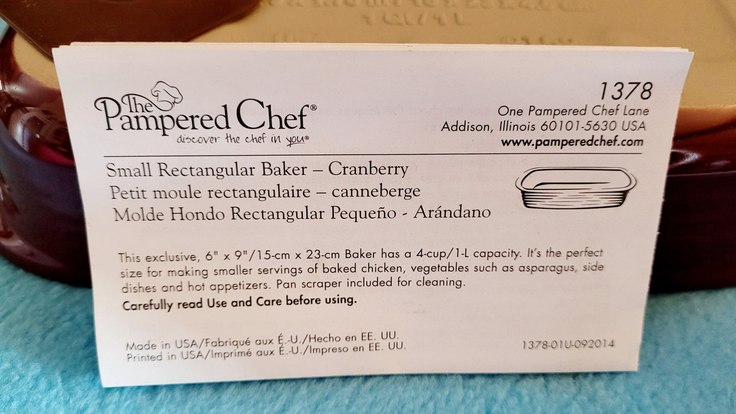 Pampered Chef Small Rectangle 1 Qt. Cranberry Baker #1378