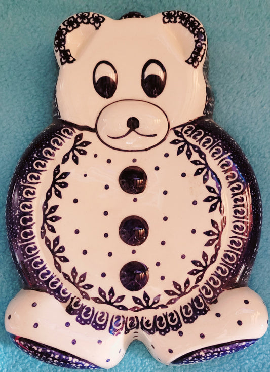 Vintage 'White & Blue' Teddy Bear Mold Wall Hanging by Poland