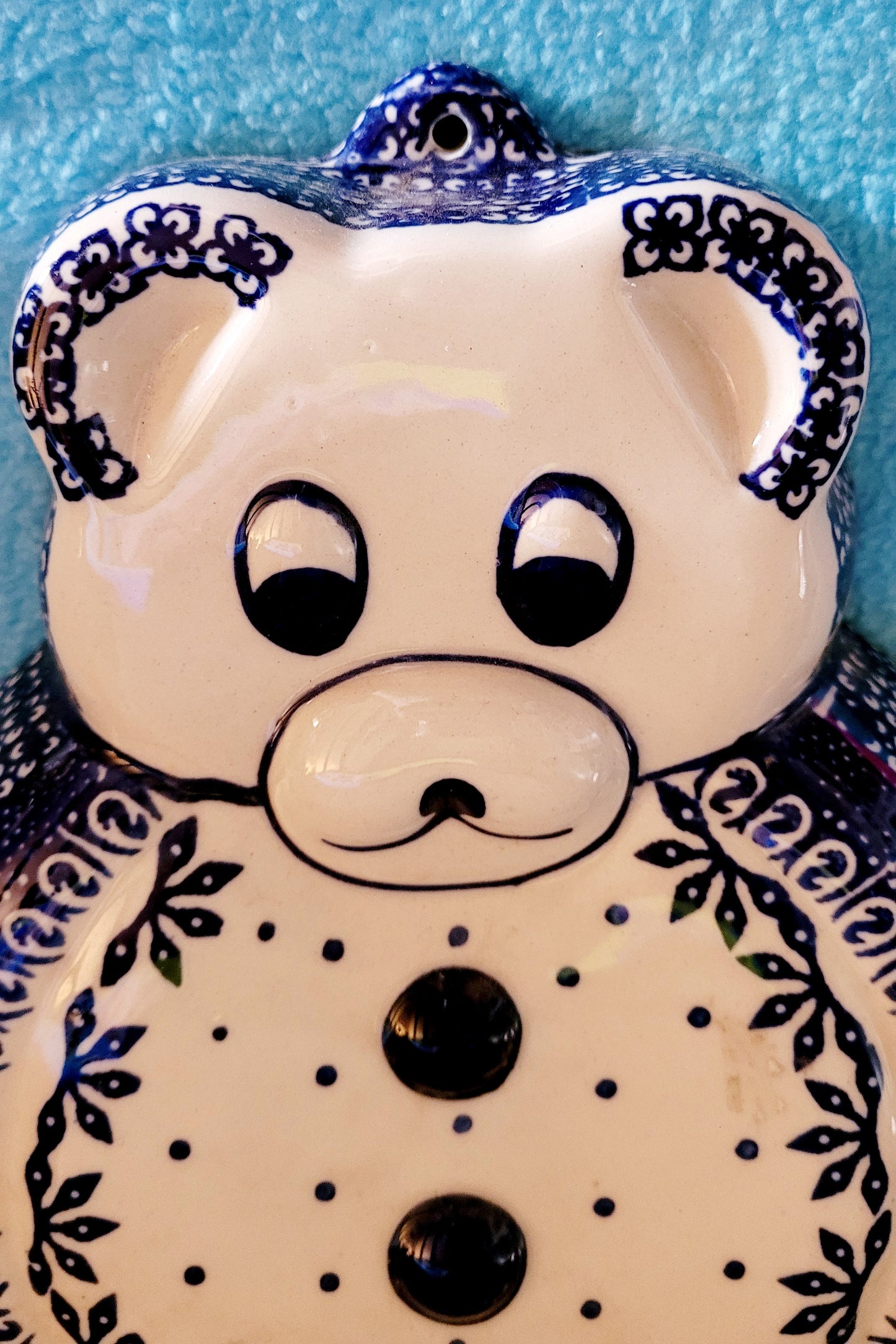 Vintage 'White & Blue' Teddy Bear Mold Wall Hanging by Poland