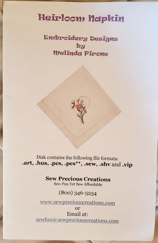 Heirloom Napkin *Several Embroidery Designs on (Disk Included)