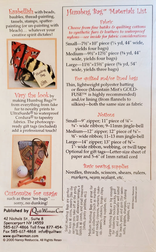 HUMBUG BAG *Quilted Patterns 3 Size Bags (QuiltWoman) #NR-06
