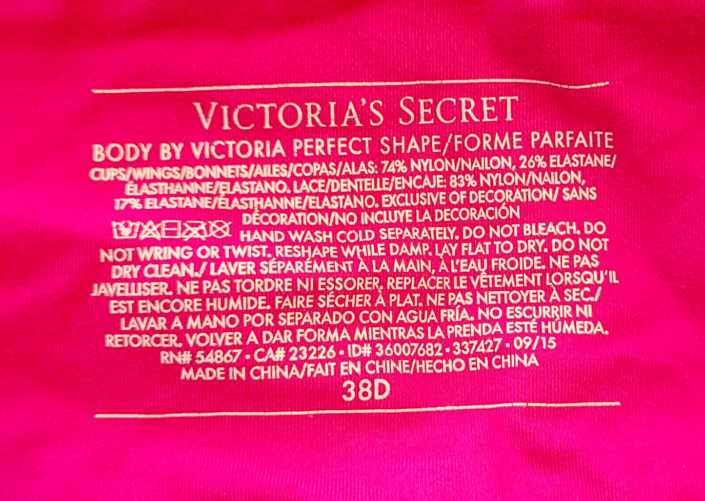 Victoria Secret Bra *Perfect Shape (Bright Pink) w/ Lace Size 38D