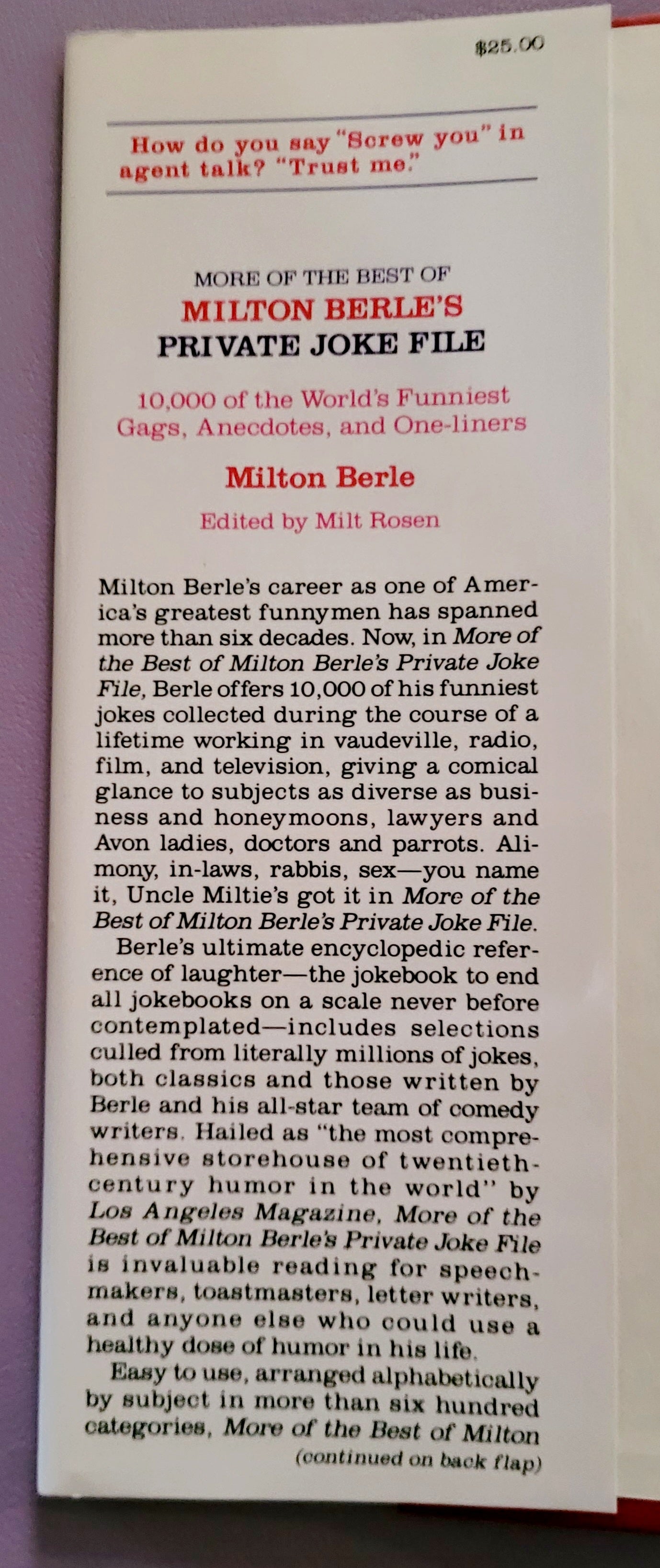 "More of the Best of MILTON BERLE'S Private Joke File" Book